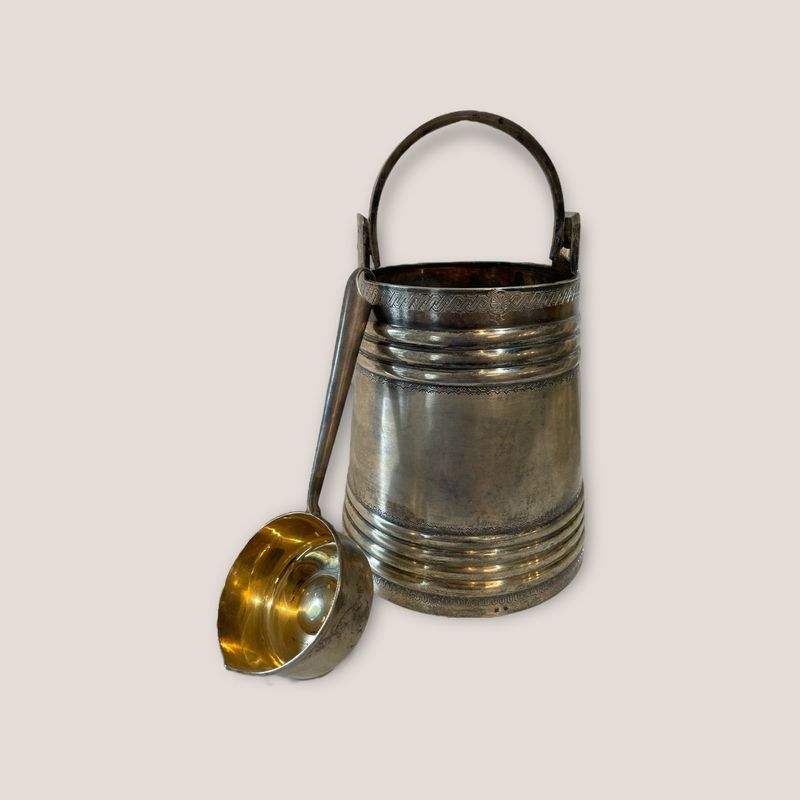 Rare Russian Imperial silver honey bucket and kovsh by Miljukov Милюков