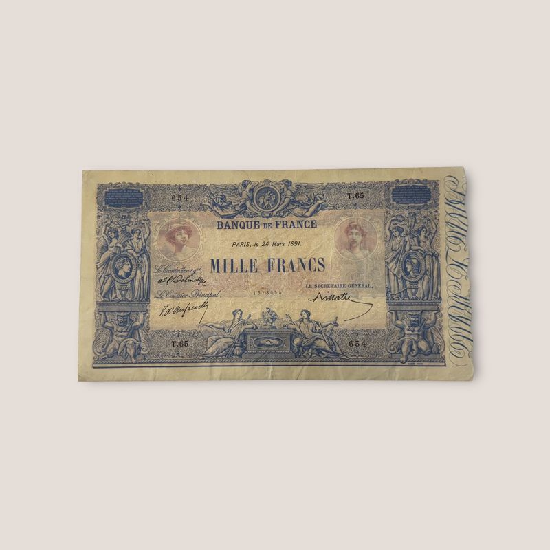 France, excessively rare 1000 Francs Bleu & Rose, 24.03.1891